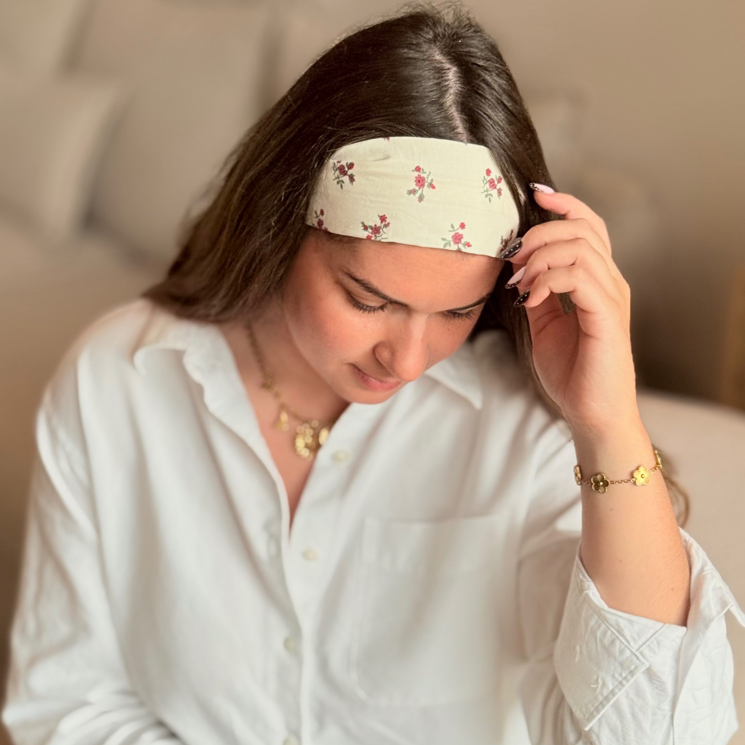 bandeau cheveux avec imprimé petites fleurs violette